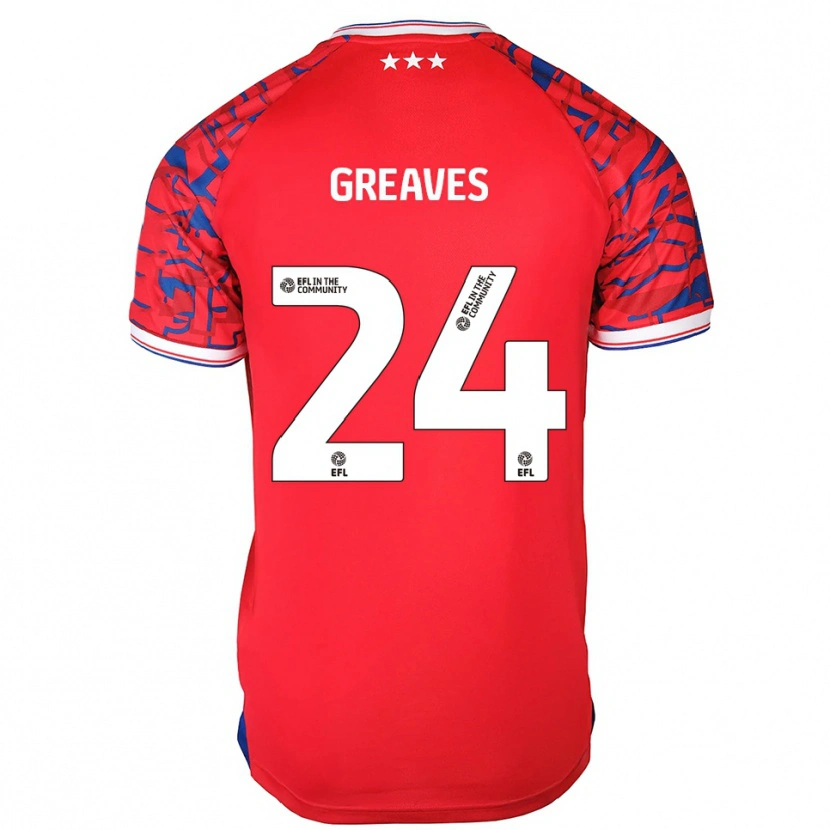 Danxen Donna Maglia Jacob Greaves #24 Rosso Blu Kit Gara Away 2025/26 Maglietta