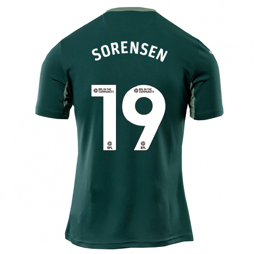 Danxen Donna Maglia Jacob Lungi Sørensen #19 Verde Bianco Viola Kit Gara Away 2025/26 Maglietta