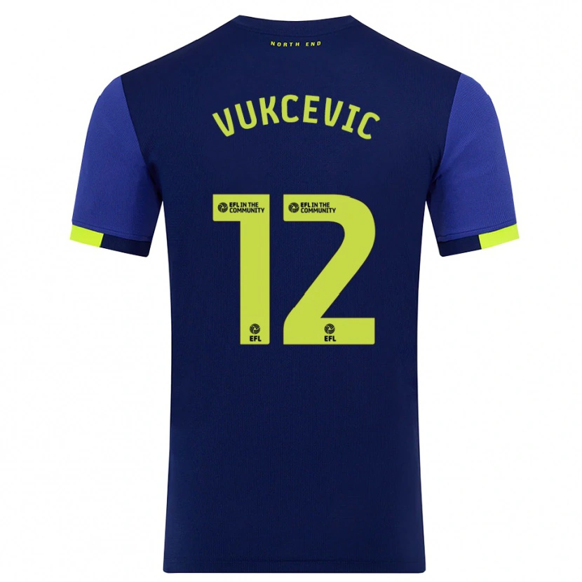 Danxen Donna Maglia Andrija Vukcevic #12 Blu Marino Giallo Kit Gara Away 2025/26 Maglietta