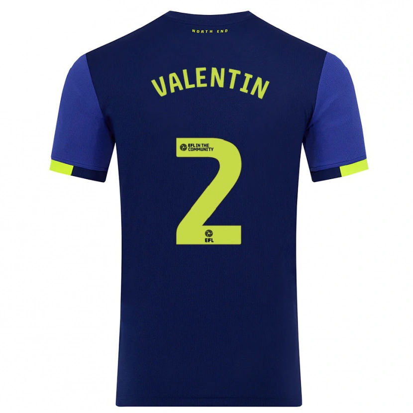 Danxen Donna Maglia Pol Valentín #2 Blu Marino Giallo Kit Gara Away 2025/26 Maglietta