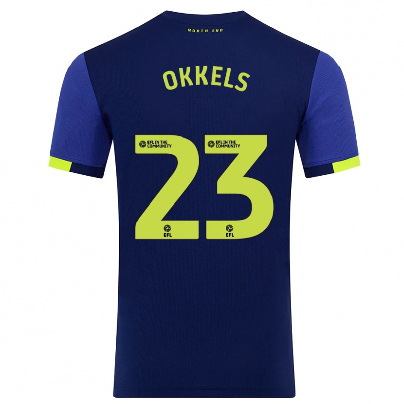 Danxen Donna Maglia Jeppe Okkels #23 Blu Marino Giallo Kit Gara Away 2025/26 Maglietta