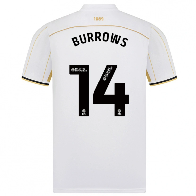 Danxen Donna Maglia Harrison Burrows #14 Bianco Oro Kit Gara Away 2025/26 Maglietta