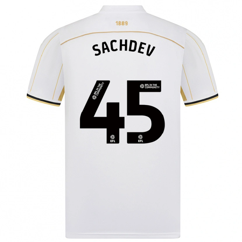 Danxen Donna Maglia Sai Sachdev #45 Bianco Oro Kit Gara Away 2025/26 Maglietta