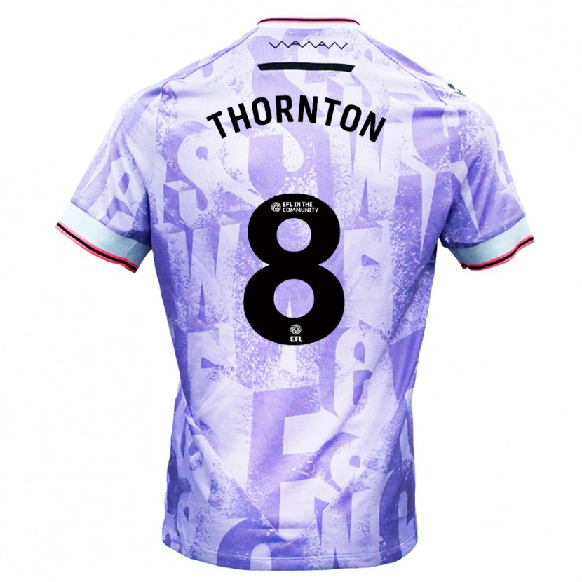 Danxen Donna Maglia Jarvis Thornton #8 Lilla Bianco Kit Gara Away 2025/26 Maglietta