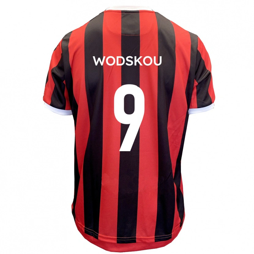 Danxen Donna Maglia Ben Wodskou #9 Rosso Nero Kit Gara Away 2025/26 Maglietta