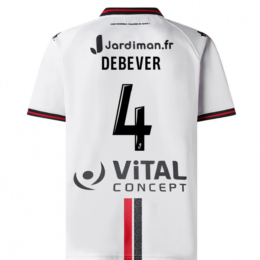 Danxen Donna Maglia Julie Debever #4 Bianco Rosso Kit Gara Away 2025/26 Maglietta