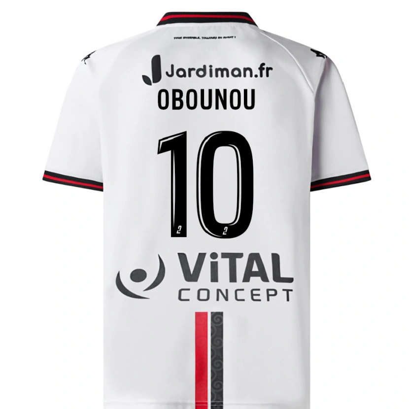 Danxen Donna Maglia Élie Obounou #10 Bianco Rosso Kit Gara Away 2025/26 Maglietta