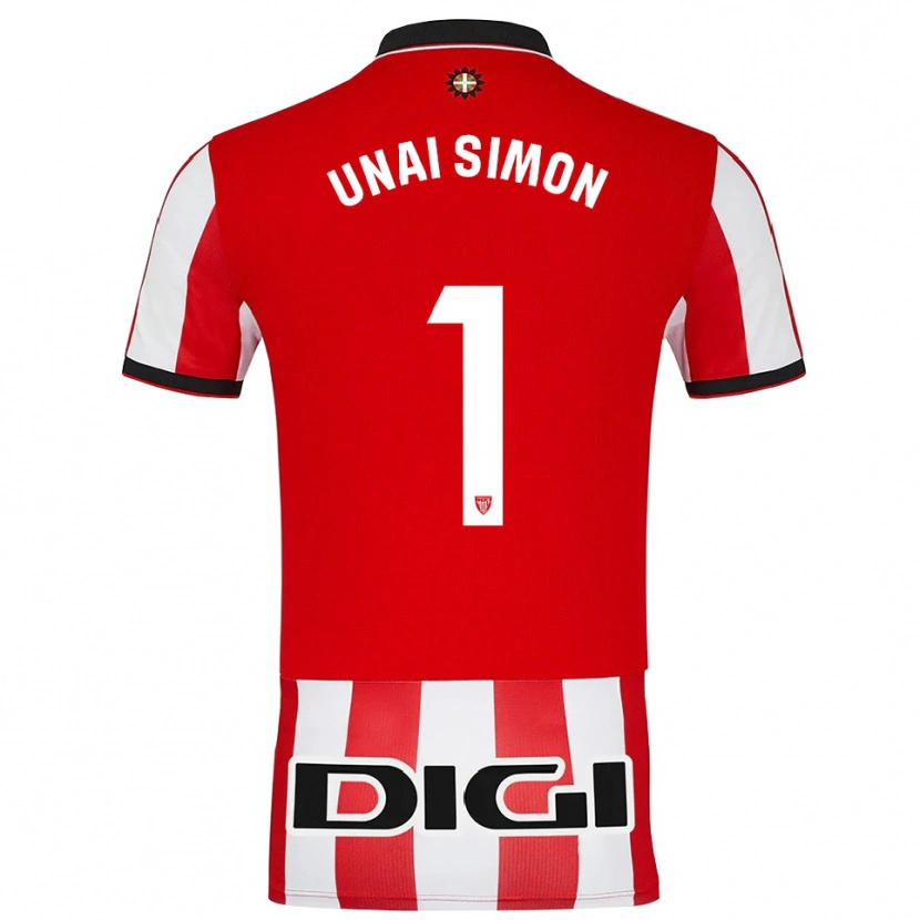 Danxen Bambino Maglia Unai Simón #1 Rosso Bianco Kit Gara Home 2025/26 Maglietta