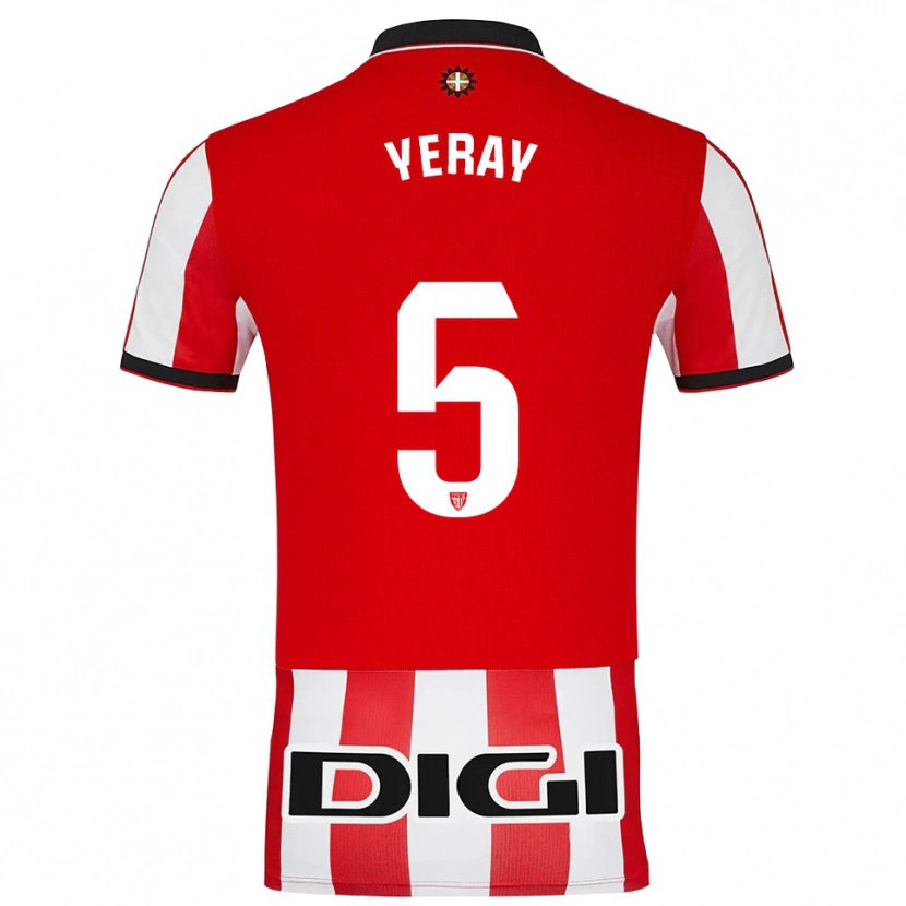 Danxen Bambino Maglia Yeray Álvarez #5 Rosso Bianco Kit Gara Home 2025/26 Maglietta