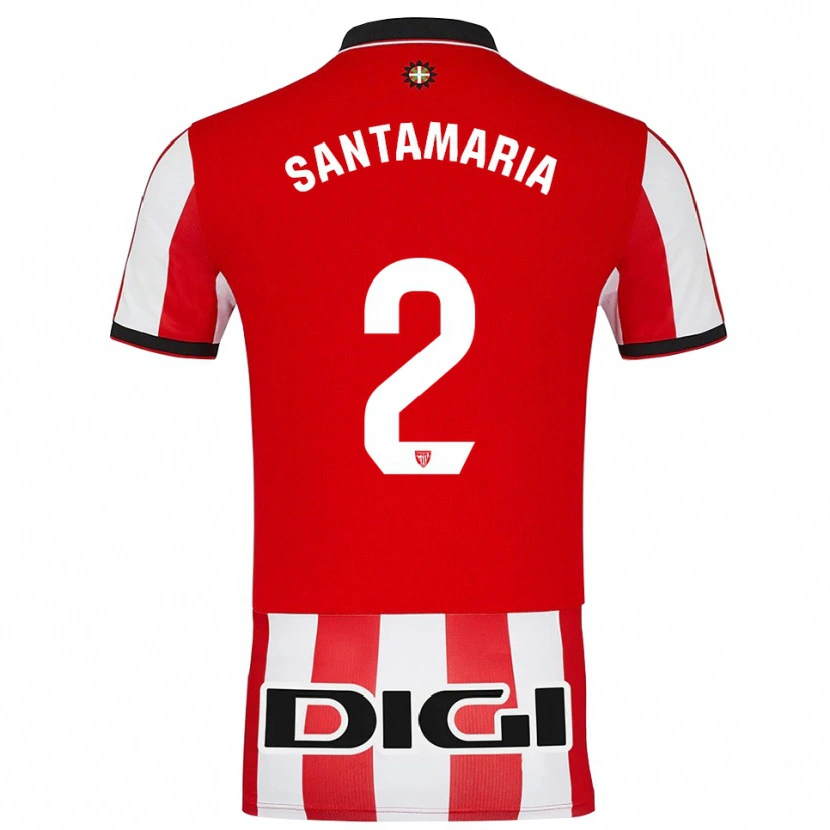 Danxen Bambino Maglia Unai Santamaría #2 Rosso Bianco Kit Gara Home 2025/26 Maglietta