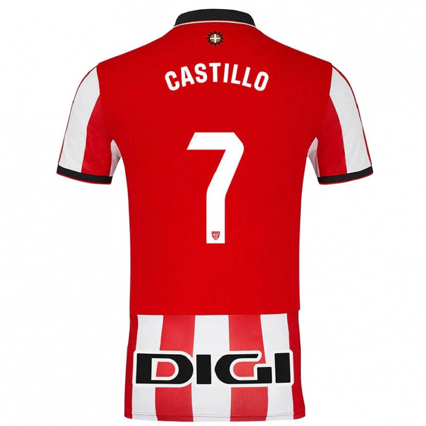 Danxen Bambino Maglia Unai Castillo #7 Rosso Bianco Kit Gara Home 2025/26 Maglietta