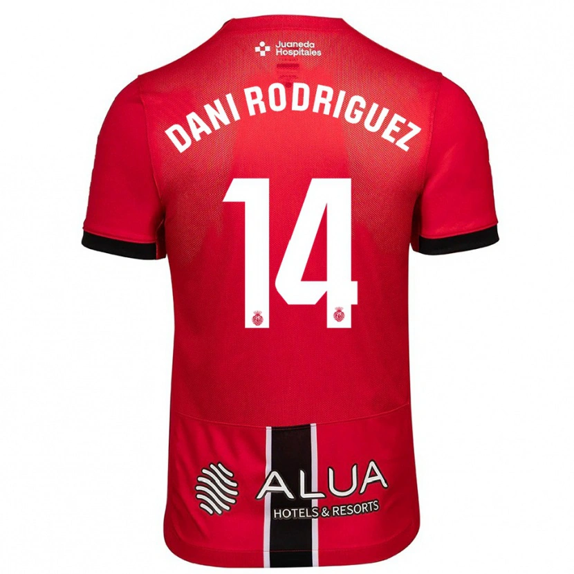 Danxen Bambino Maglia Dani Rodríguez #14 Rosso Nero Kit Gara Home 2025/26 Maglietta