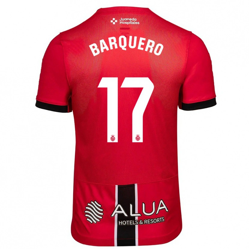 Danxen Bambino Maglia Adrián Barquero #17 Rosso Nero Kit Gara Home 2025/26 Maglietta