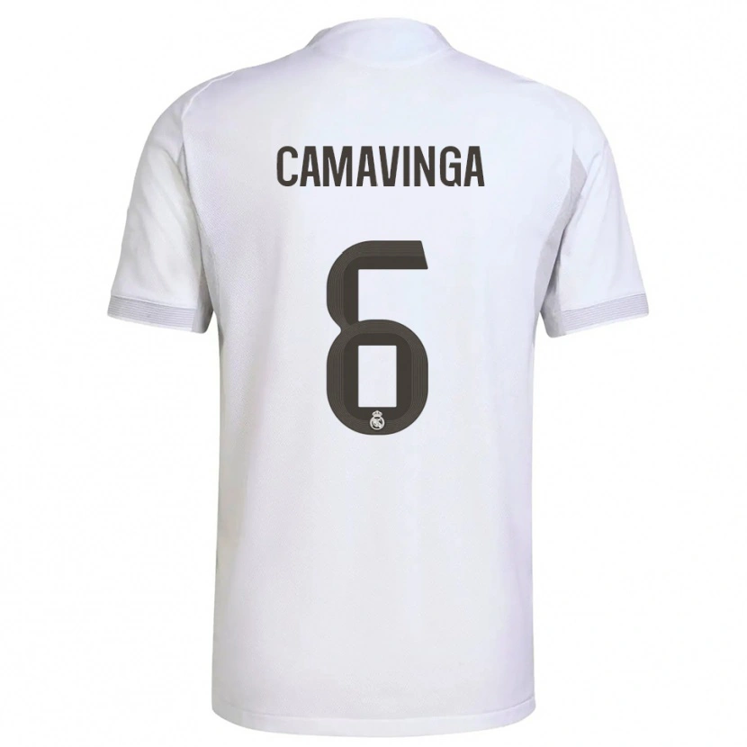 Danxen Bambino Maglia Eduardo Camavinga #6 Bianco Giallo Kit Gara Home 2025/26 Maglietta
