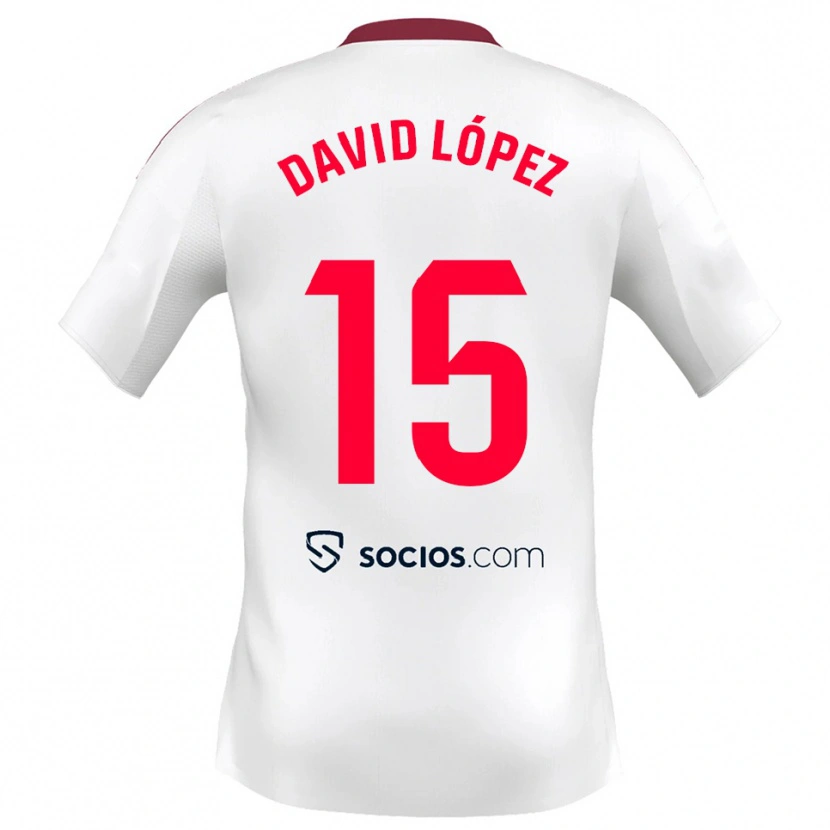 Danxen Bambino Maglia David López #15 Bianco Rosso Kit Gara Home 2025/26 Maglietta