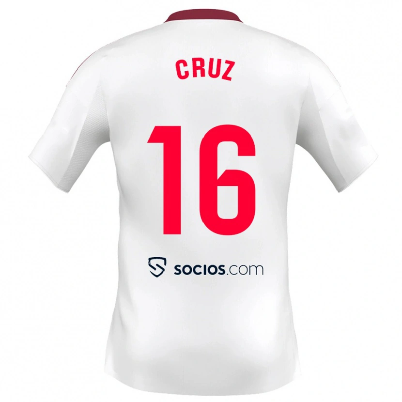 Danxen Bambino Maglia Jesús Cruz #16 Bianco Rosso Kit Gara Home 2025/26 Maglietta