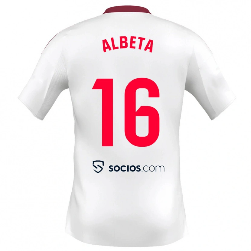 Danxen Bambino Maglia Alba López Pérez #16 Bianco Rosso Kit Gara Home 2025/26 Maglietta