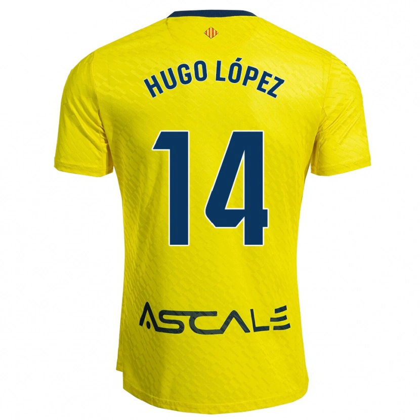 Danxen Bambino Maglia Hugo López #14 Giallo Blu Scuro Kit Gara Home 2025/26 Maglietta