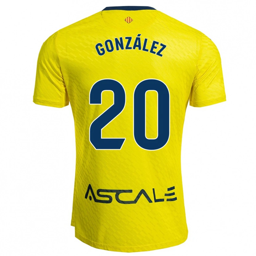 Danxen Bambino Maglia Marcos González #20 Giallo Blu Scuro Kit Gara Home 2025/26 Maglietta