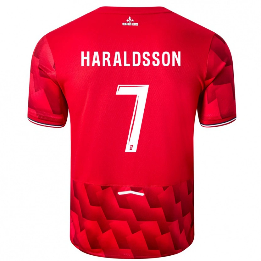 Danxen Bambino Maglia Hákon Arnar Haraldsson #7 Rosso Bianco Kit Gara Home 2025/26 Maglietta