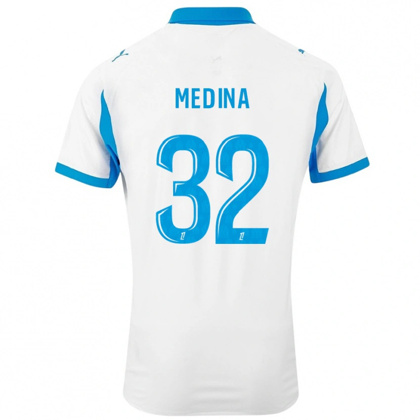 Danxen Bambino Maglia Facundo Medina #32 Bianco Azzurro Kit Gara Home 2025/26 Maglietta