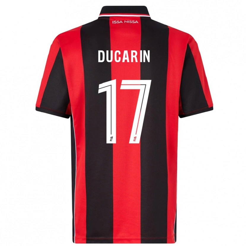 Danxen Bambino Maglia Léa Ducarin #17 Rosso Nero Kit Gara Home 2025/26 Maglietta