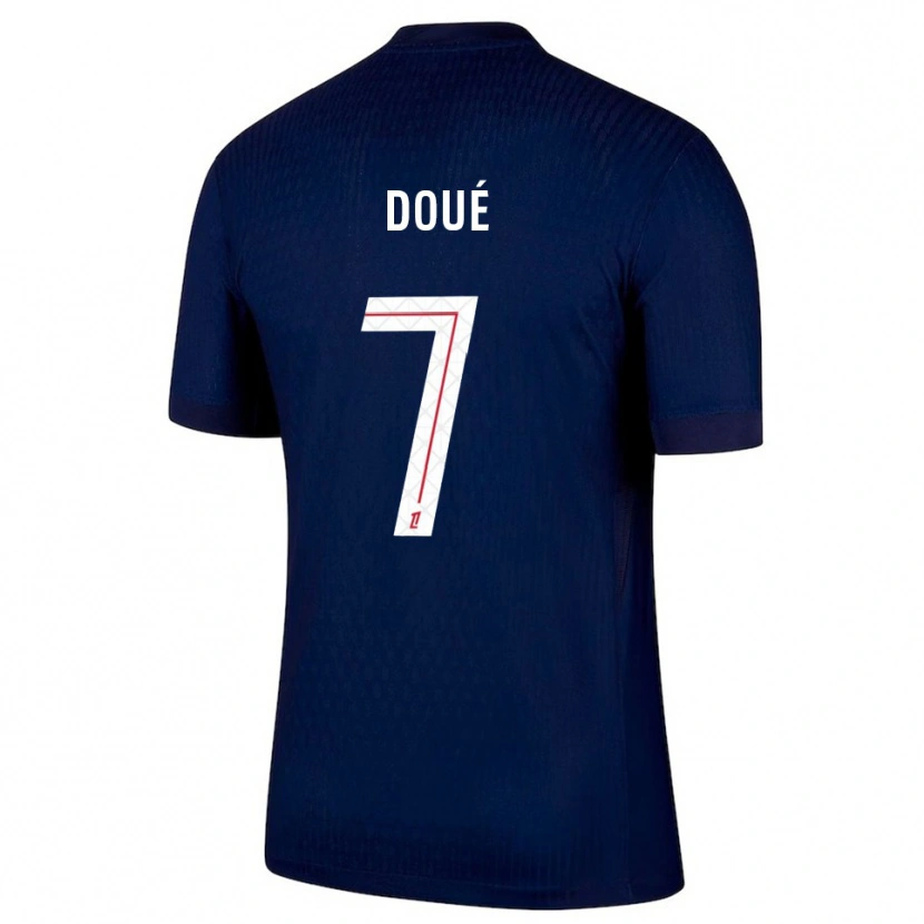Danxen Bambino Maglia Eddy Doué #7 Blu Scuro Rosso Kit Gara Home 2025/26 Maglietta
