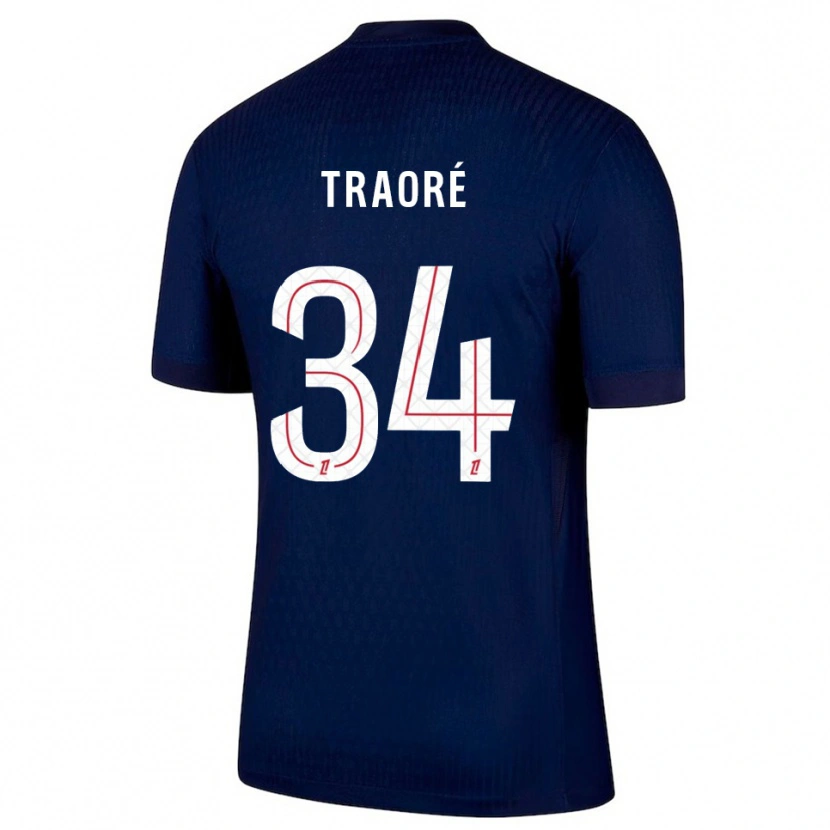 Danxen Bambino Maglia Naolia Traoré #34 Blu Scuro Rosso Kit Gara Home 2025/26 Maglietta