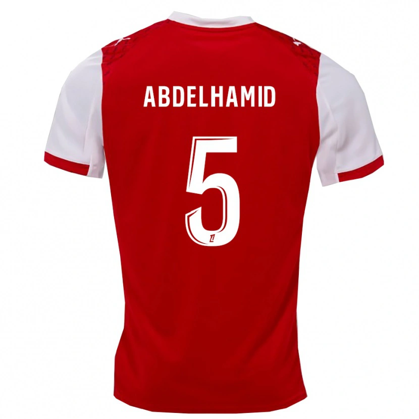Danxen Bambino Maglia Yunis Abdelhamid #5 Rosso Bianco Kit Gara Home 2025/26 Maglietta