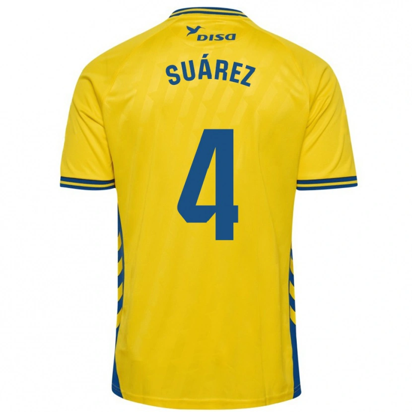 Danxen Bambino Maglia Álex Suárez #4 Giallo Blu Kit Gara Home 2025/26 Maglietta