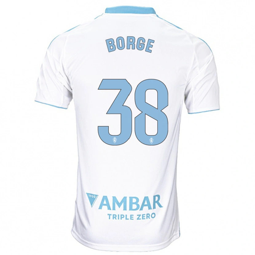 Danxen Bambino Maglia Andrés Borge #38 Bianco Azzurro Kit Gara Home 2025/26 Maglietta