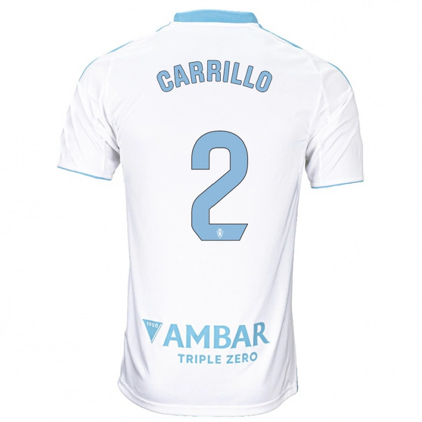 Danxen Bambino Maglia Hugo Carrillo #2 Bianco Azzurro Kit Gara Home 2025/26 Maglietta