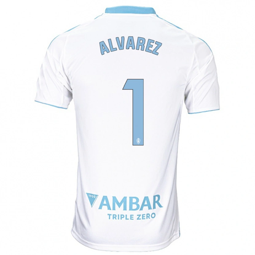 Danxen Bambino Maglia Cristian Álvarez #1 Bianco Azzurro Kit Gara Home 2025/26 Maglietta