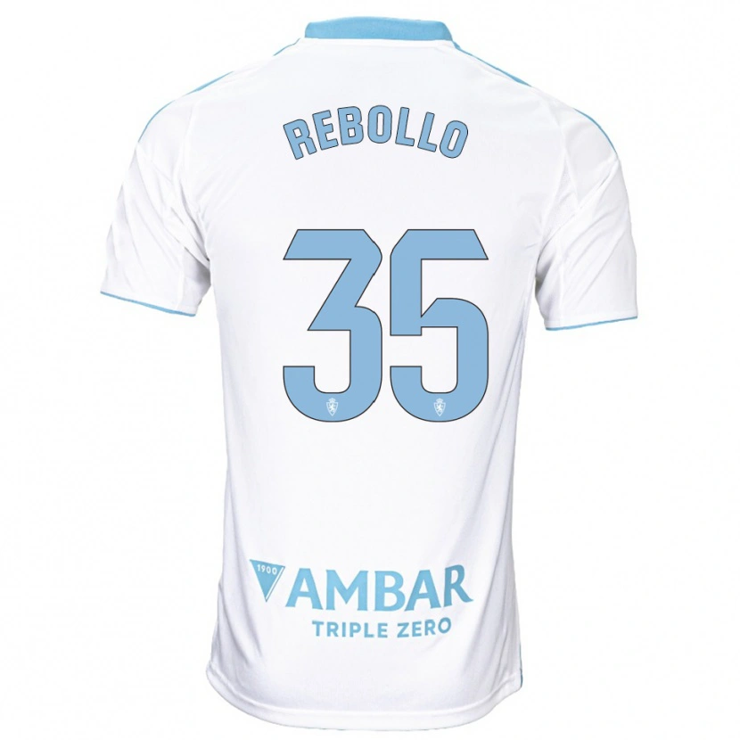 Danxen Bambino Maglia Dani Rebollo #35 Bianco Azzurro Kit Gara Home 2025/26 Maglietta