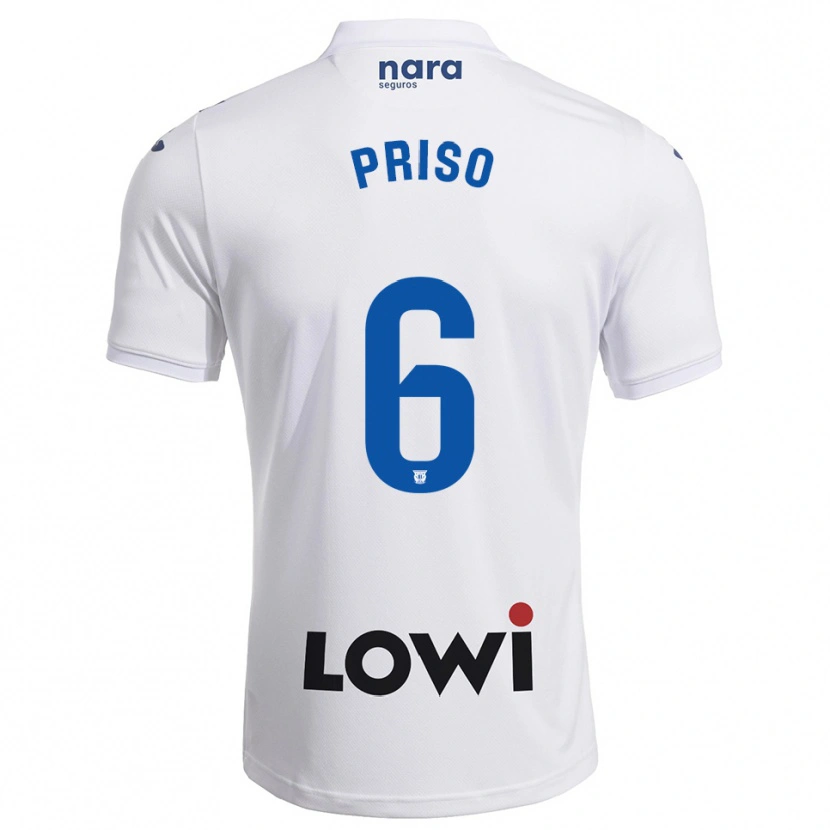 Danxen Bambino Maglia Mike Priso #6 Bianco Blu Scuro Kit Gara Home 2025/26 Maglietta