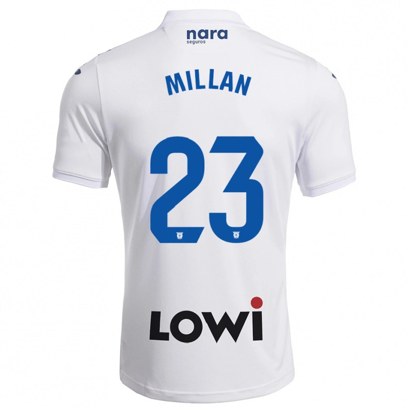 Danxen Bambino Maglia Álex Millán #23 Bianco Blu Scuro Kit Gara Home 2025/26 Maglietta