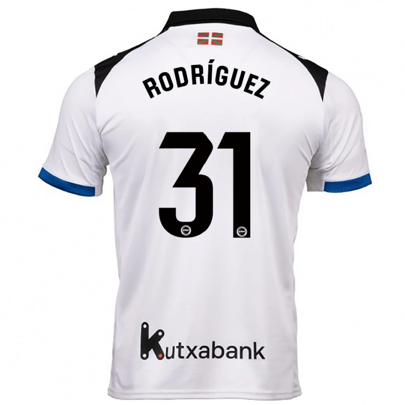 Danxen Bambino Maglia Adrián Rodríguez #31 Bianco Blu Kit Gara Away 2025/26 Maglietta