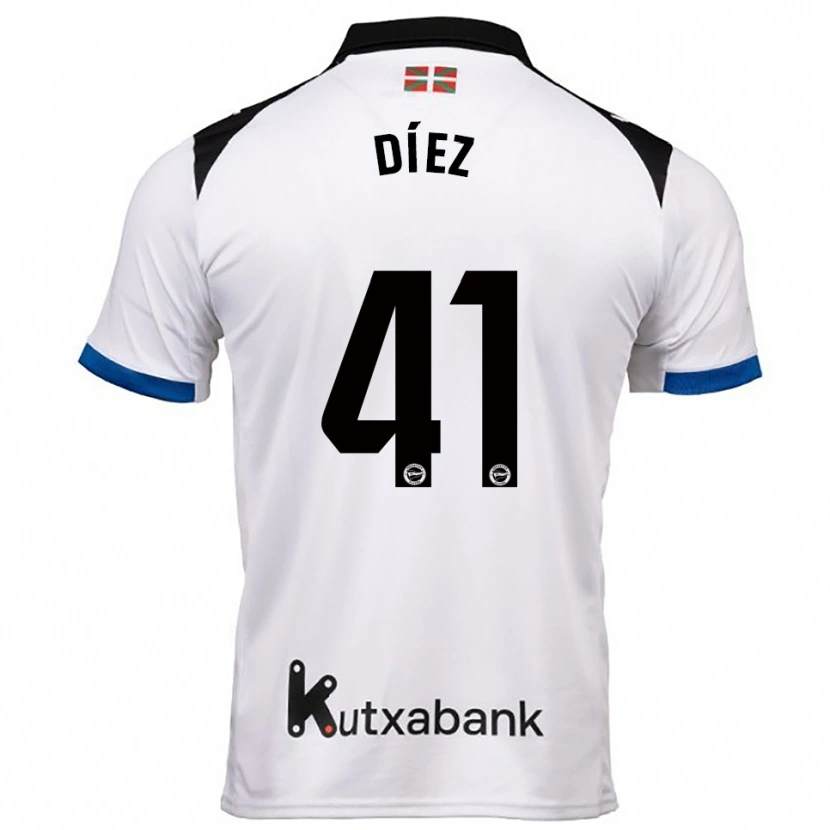 Danxen Bambino Maglia Victor Díez #41 Bianco Blu Kit Gara Away 2025/26 Maglietta