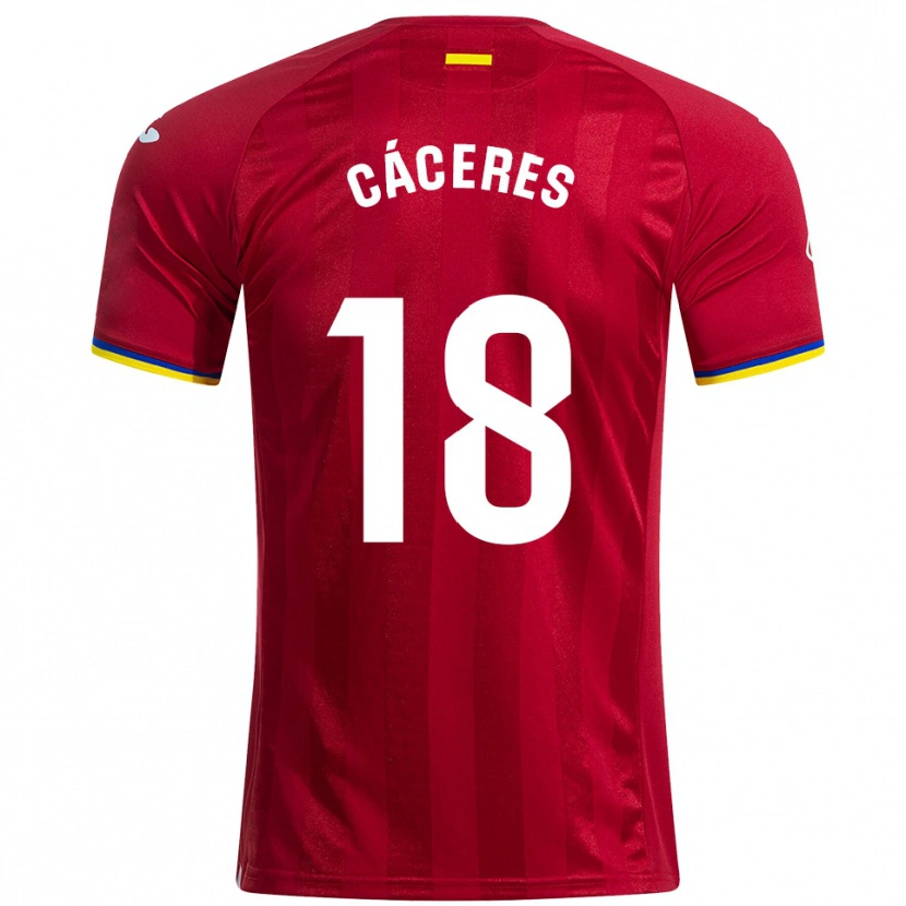 Danxen Bambino Maglia Damián Cáceres #18 Rosso Giallo Blu Kit Gara Away 2025/26 Maglietta