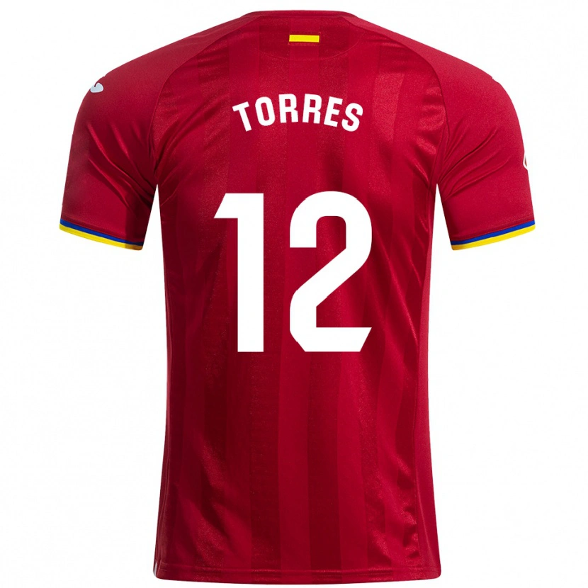 Danxen Bambino Maglia Rubén Torres #12 Rosso Giallo Blu Kit Gara Away 2025/26 Maglietta