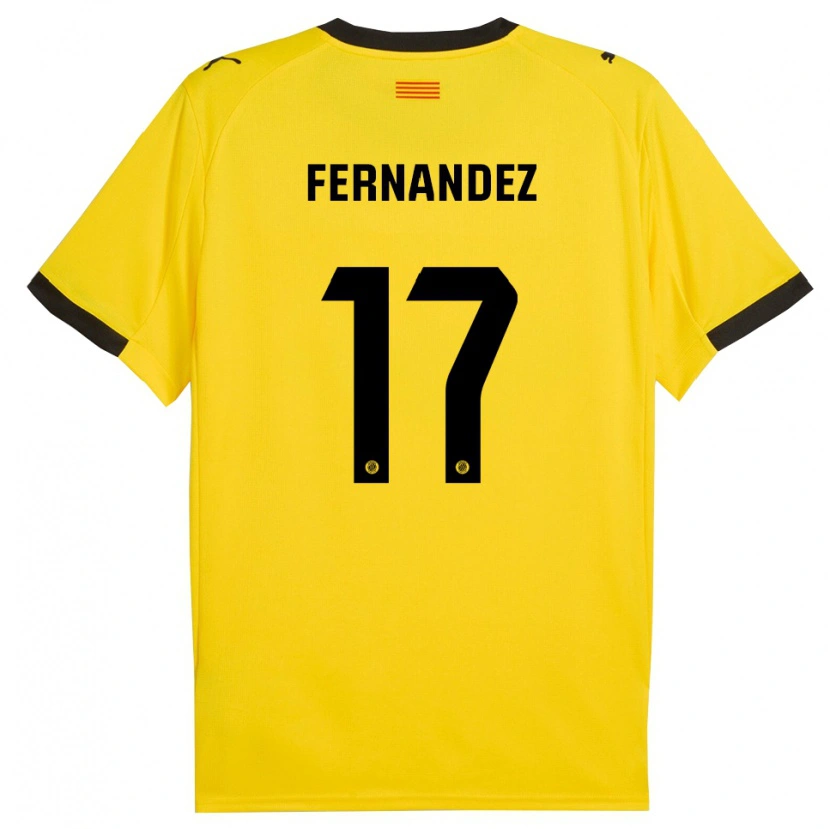 Danxen Bambino Maglia Daniel Fernández #17 Giallo Nero Kit Gara Away 2025/26 Maglietta