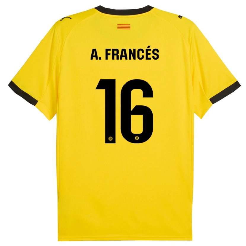 Danxen Bambino Maglia Alejandro Francés #16 Giallo Nero Kit Gara Away 2025/26 Maglietta