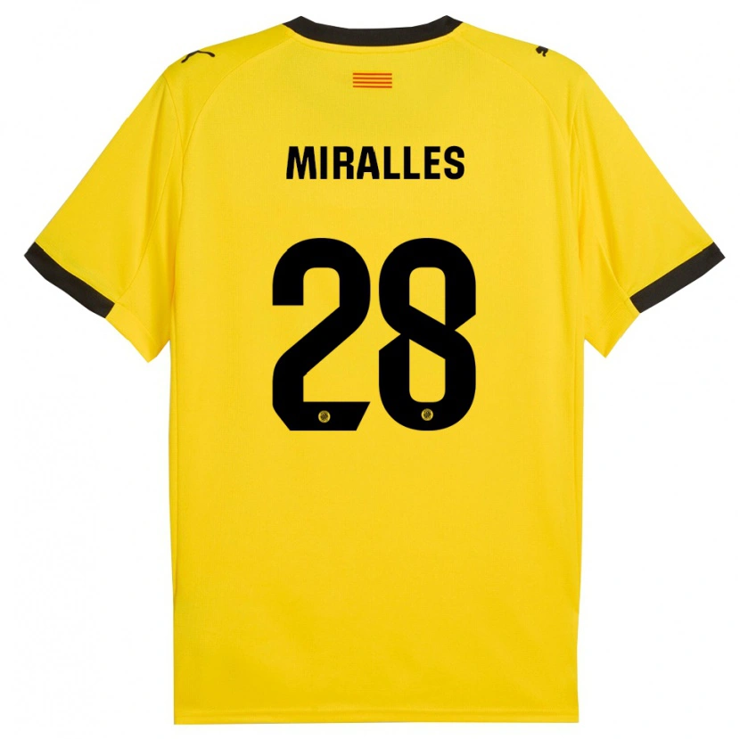 Danxen Bambino Maglia Diego Miralles #28 Giallo Nero Kit Gara Away 2025/26 Maglietta