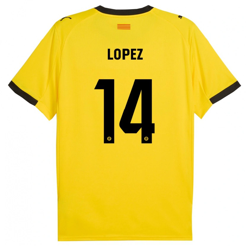 Danxen Bambino Maglia Judith López #14 Giallo Nero Kit Gara Away 2025/26 Maglietta