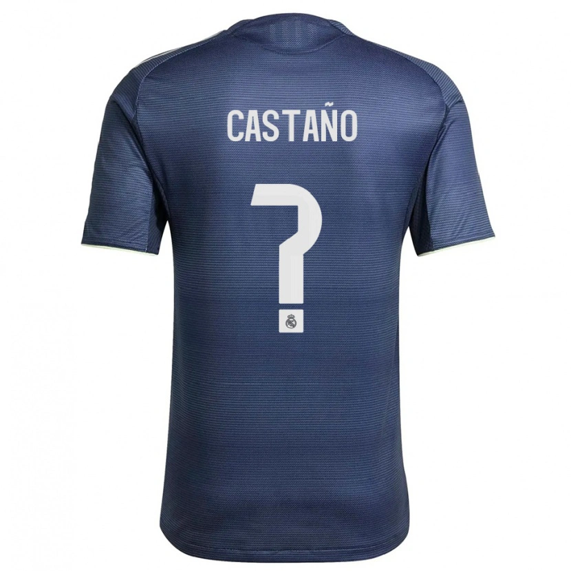 Danxen Bambino Maglia Alejandro Castaño #0 Blu Scuro Argento Kit Gara Away 2025/26 Maglietta