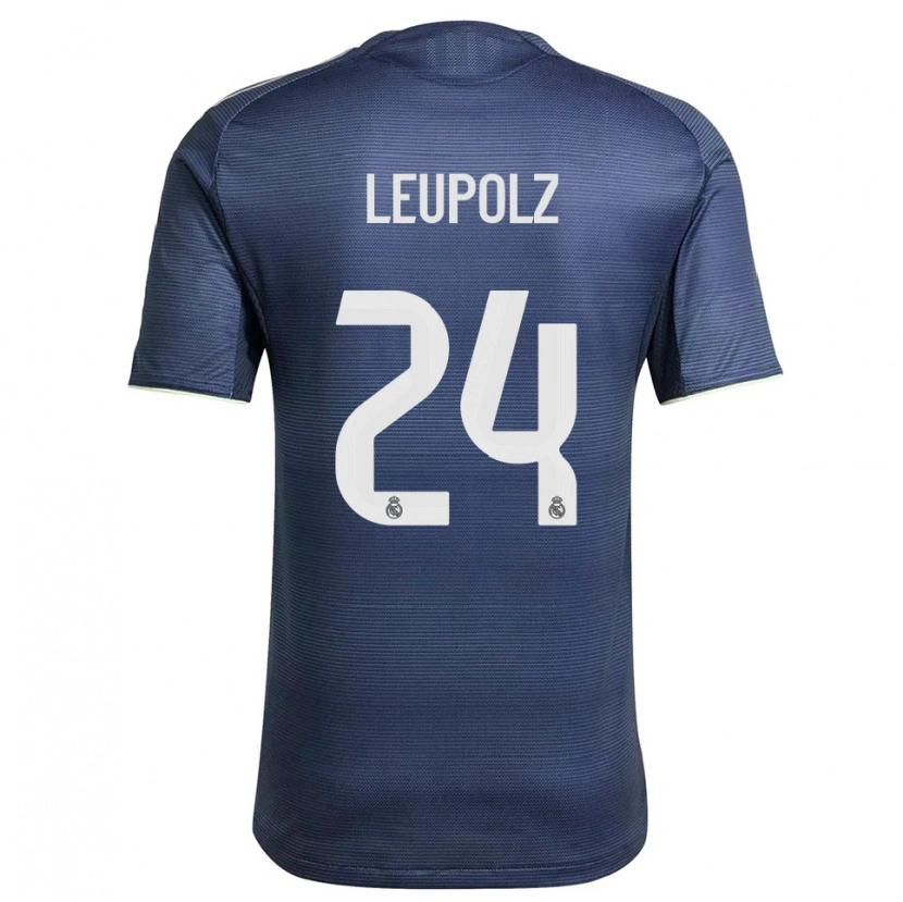 Danxen Bambino Maglia Melanie Leupolz #24 Blu Scuro Argento Kit Gara Away 2025/26 Maglietta