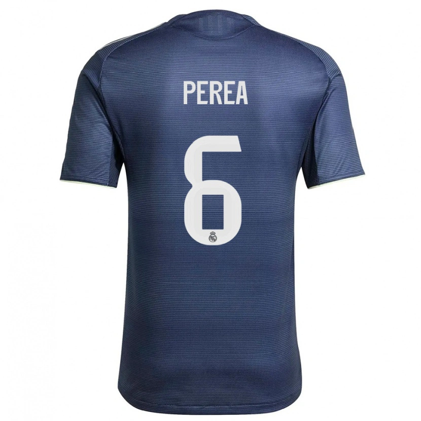 Danxen Bambino Maglia Cristian Perea #6 Blu Scuro Argento Kit Gara Away 2025/26 Maglietta