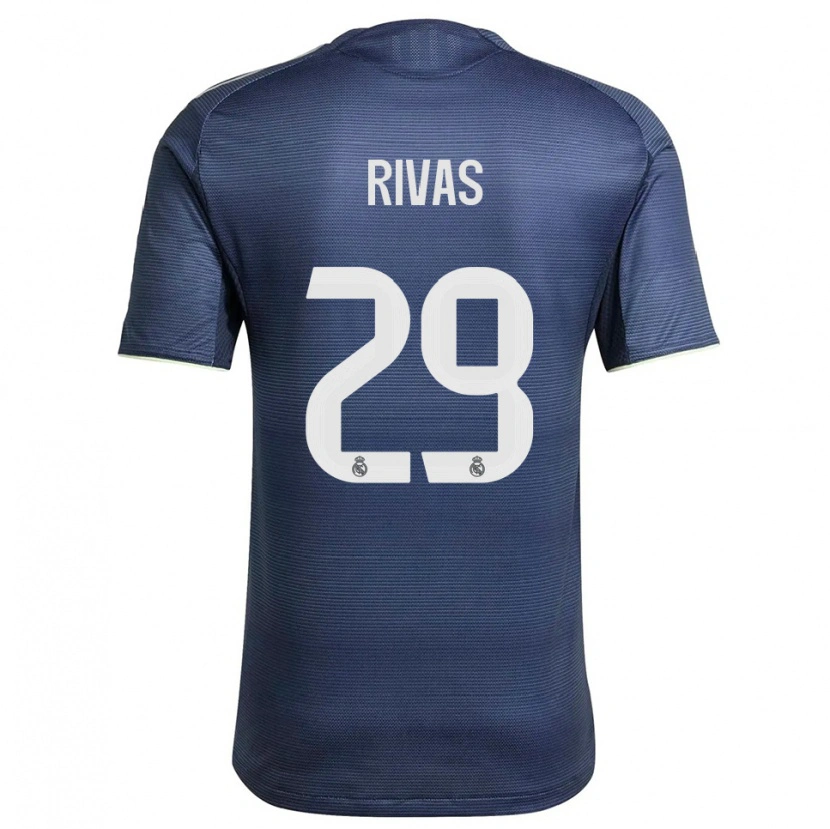 Danxen Bambino Maglia Mario Rivas #29 Blu Scuro Argento Kit Gara Away 2025/26 Maglietta