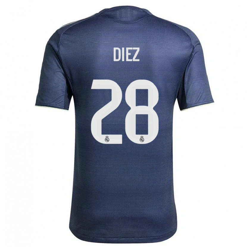 Danxen Bambino Maglia Carlos Diez #28 Blu Scuro Argento Kit Gara Away 2025/26 Maglietta