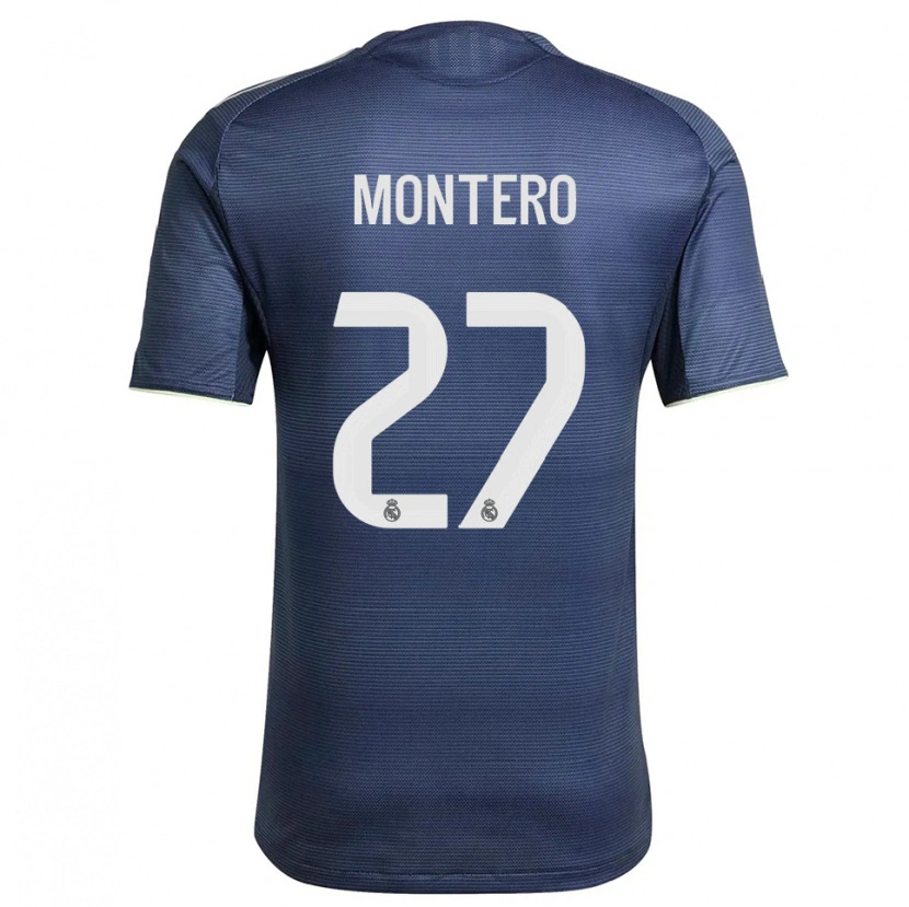 Danxen Bambino Maglia Pablo Montero #27 Blu Scuro Argento Kit Gara Away 2025/26 Maglietta